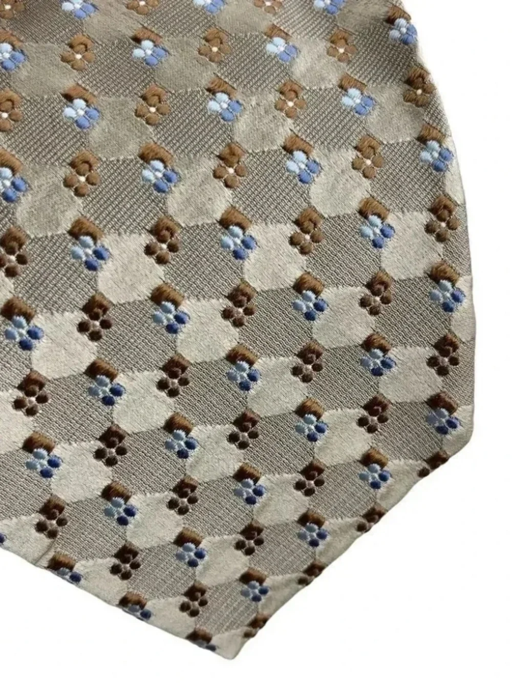 Ermenegildo Zegna 100% Silk Tie Tan Blue Geometric Made in Italy 60